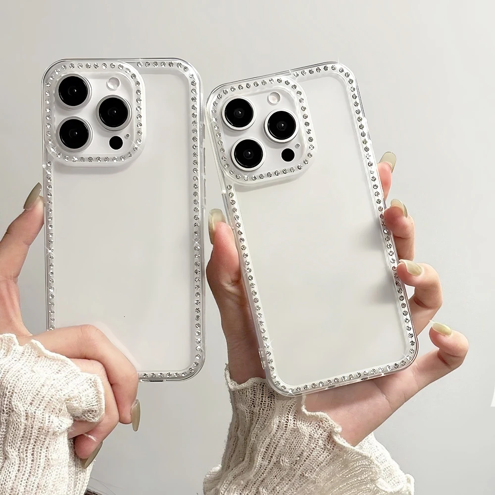 Luxo transparente diamante jóias caso de telefone para iphone 17 pro max 16 11 13 15 14 12 glitter pára-choques volta casos capa