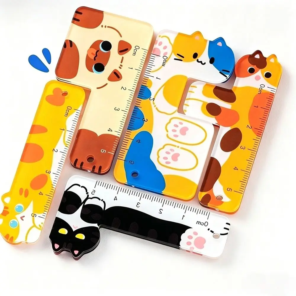 5PCS Cute 5cm Cartoon Animal Rulers Creative Paw Portable Stationery Pendant Ruler Backpack Charm Ruler Stationery