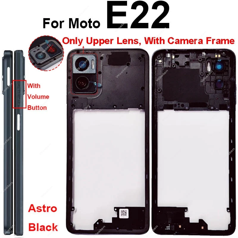 Middle Housing For Motorola Moto E32 E32S E22 E22i Middle Frame Cover with Volume Button Lens Frame Replacement