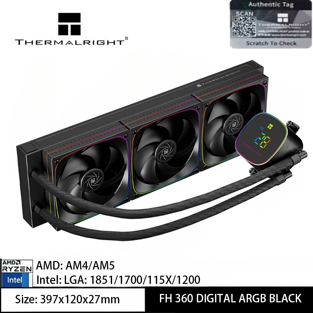 

Thermalright Frozen Horizon 360 DIGITAL ARGB Система водяного охлаждения «все в одном» с радиатором водяного охлаждения 360 мм и экраном 3,5 дюйма для AMD AM5/AM4/Intel LGA1851/1700/115X/1200