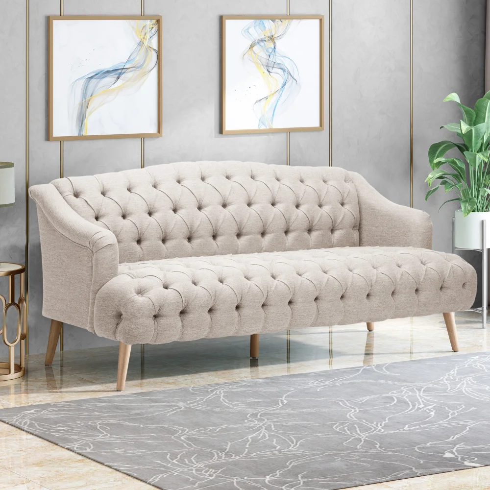 

Living Room Sofas, Comfy 3-seat Sofa with Wooden Legs, for Living Room and Study, Living Room Sofas