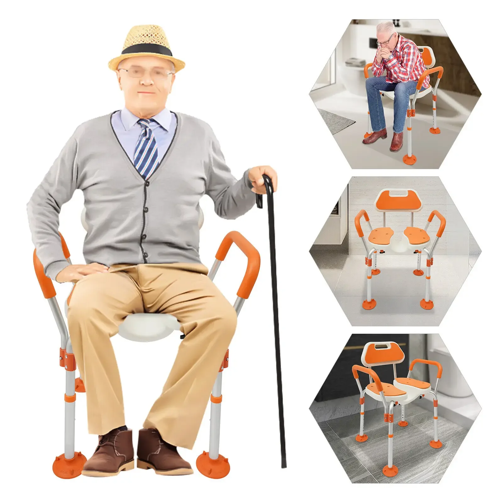 Shower Chair, Height Adjustable Shower Chair with Backrest, Armrests, Bath Chair for Seniors, Pregnant Women, Disabled People