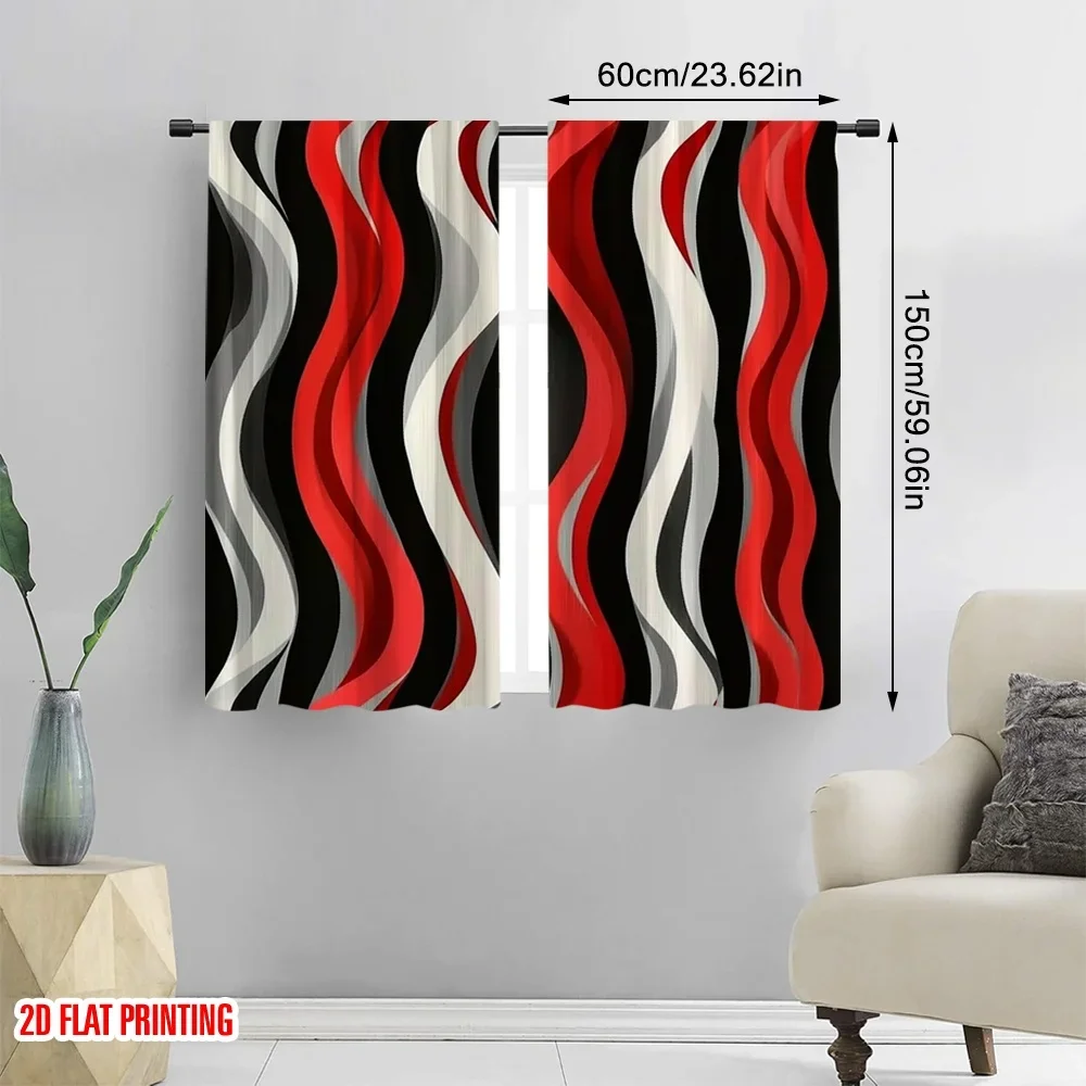 Abstract Striped Curtains 2pcs Modern Panel Window Decor Red Black Gray Living Room Curtain Pair Home Accent Luxury Wall Curtain