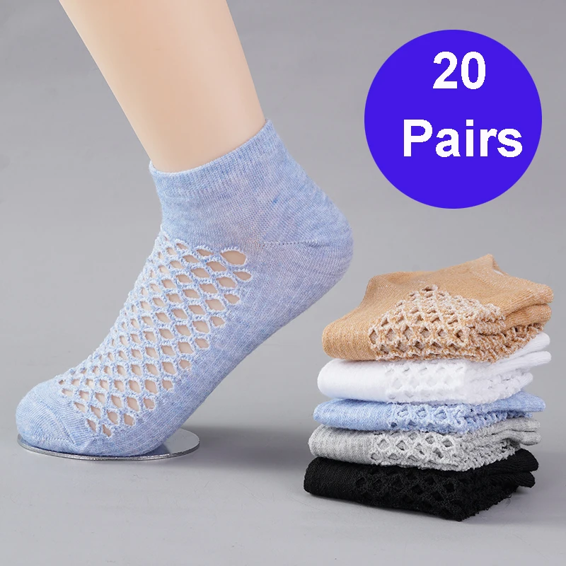 20 Pairs/Lot Spring Summer Sock Men Ankle Socks Breathable Cave Casual Soft Thin Low Cut Short Mesh Happy Sokken