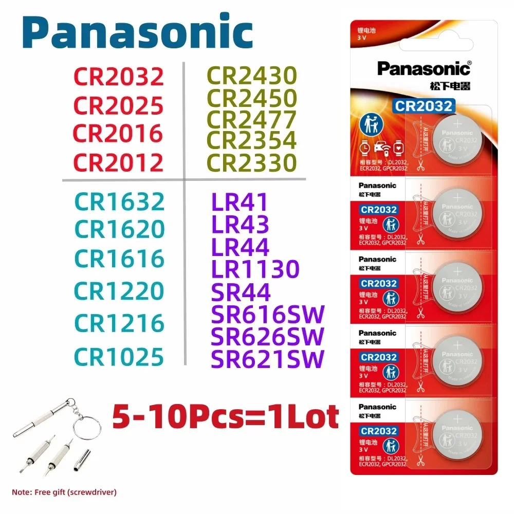 5-10 шт. оригинальная батарея Panasonic CR2032 CR2025 CR2016 батарея CR1632 CR1220 CR1616 CR1620 CR2450 CR2430 LR41 LR1130 LR43 LR44
