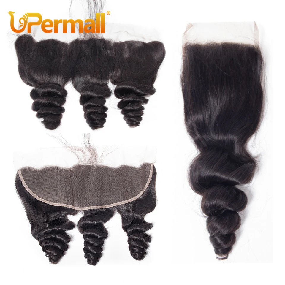 Upermall Loose Wave 5x5 4x4 Lace Closure Pre Plucked Swiss HD Transparent 13x4 Ear To Ear Frontal Free Part 100% Remy Human Hair