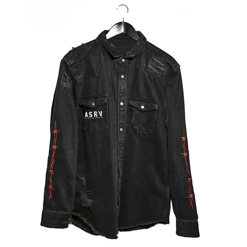 Jaket Denim Gambar Tengkorak Mantel Gotik Harajuku Pria Pakaian Halloween Antik Jaket High Street Ringan Musim Semi Musim Gugur