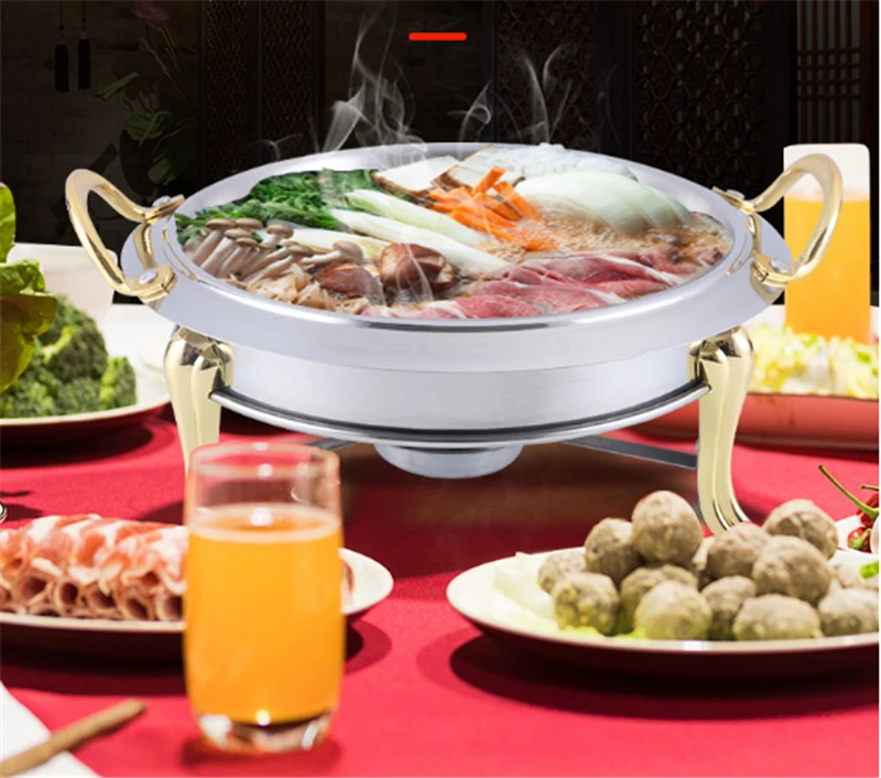 

Thickened stainless steel alcohol pot dry pot small hotpot restaurant Pot son hotel commercial household shabu fry pot hot pot