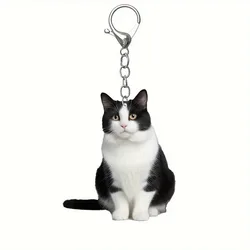 2D Flat Acrylic black and white tuxedo cat keychain Double sided design pet keyring accessories for backpacks