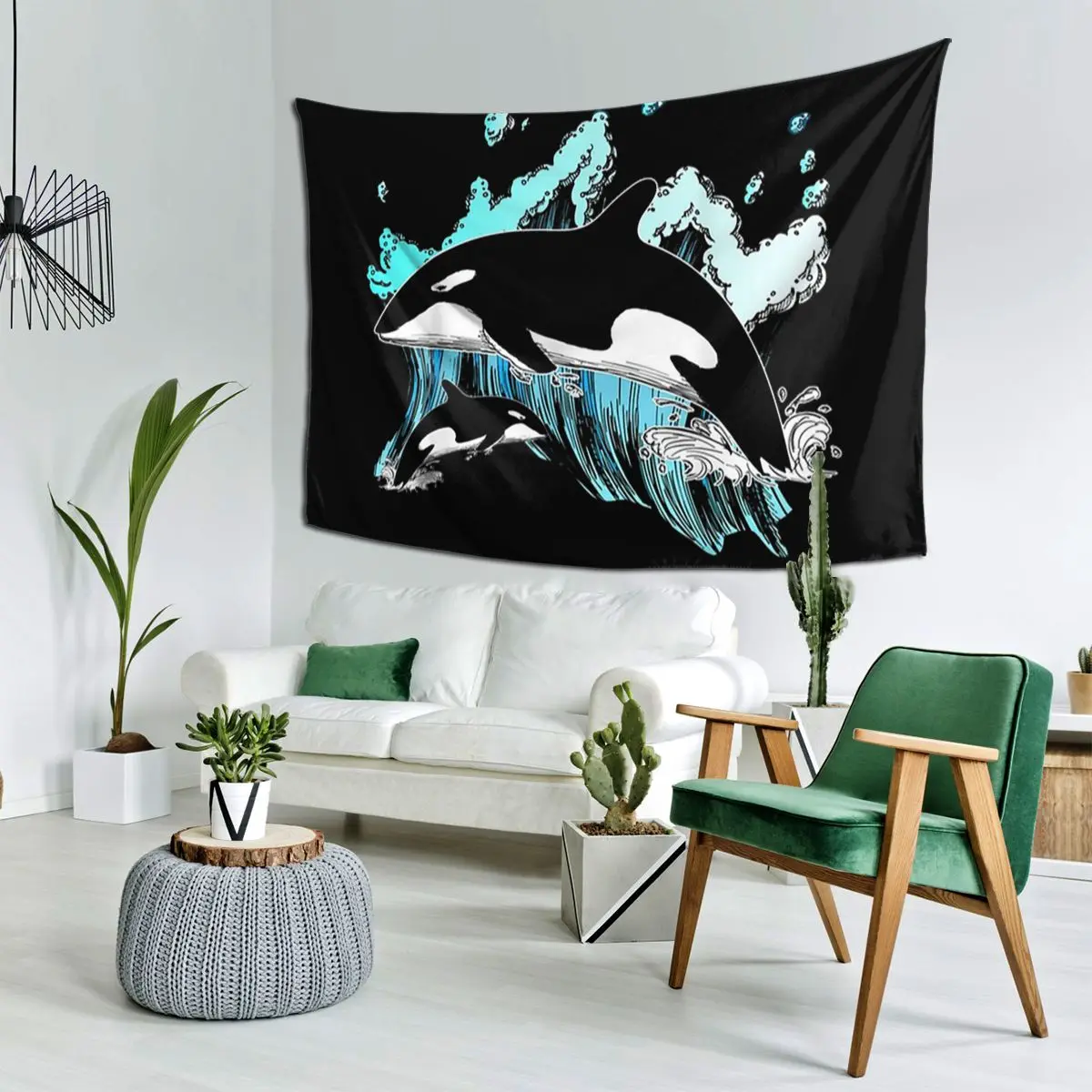 Orca Aquatic Sea Ocean - Top Tees Killer Whale Tapestry Hippie Wall Hanging Aesthetic Home Decor Tapestries Living Room Bedroom