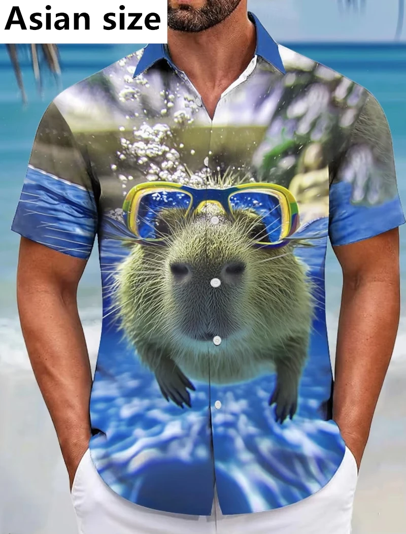 

Men's Funny Animal Capybara Shirt Summer Hawaiian Shirt Button Up Shirt Short Sleeve Summer Turndown 3D Print New Unisex Blouse