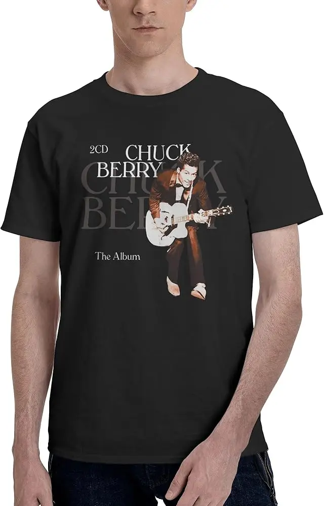 Chuck Musics Berry Camiseta de manga corta para hombre Camisa de algodón suave Camiseta casual con cuello redondo Negro