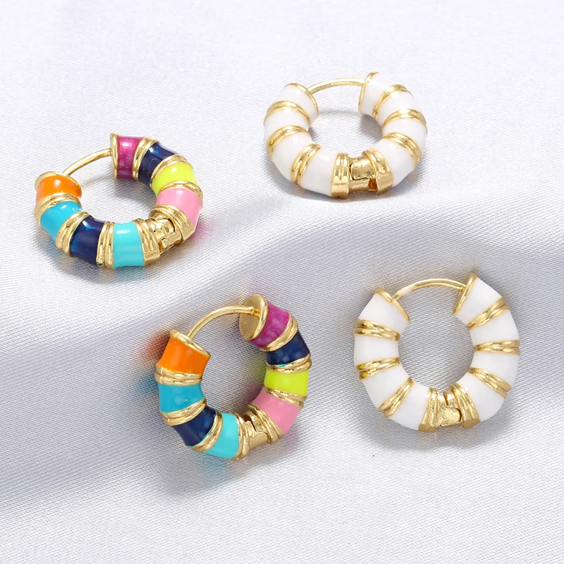 Enamel Round Hoop Earrings Oil Dripping Rainbow Earrings for Women Brass Color Retention Men's Earrings :VE870
