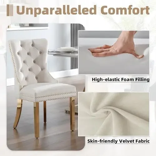 Velvet Dining Chairs Set of 4, Upholstered Dining Room Chairs, Mid-Century Modern Chairs with Diamond Lattice Tufted view 4