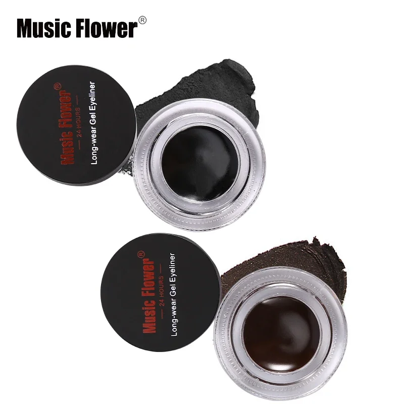 Music Flower 2 In1 Brown / Black Eyeliner Gel Cream trucco duraturo Set di cosmetici impermeabili a prova di sbavature Eye Liner + pennelli