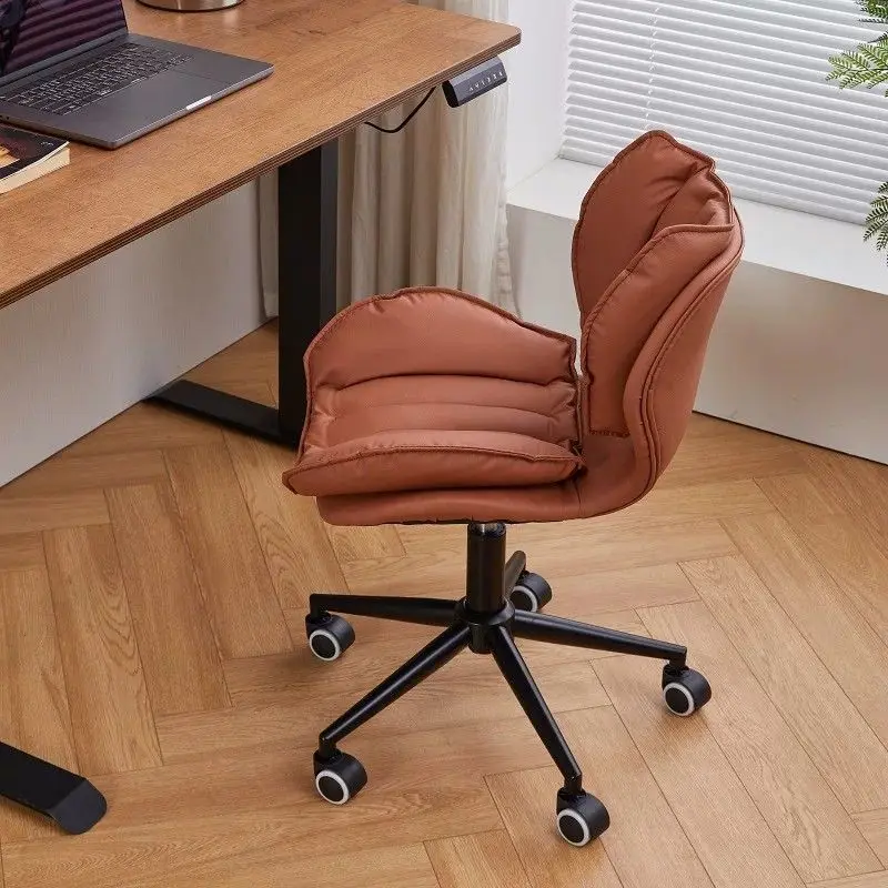 Gaming Chair Caramel Brown Faux Leather Swivel Height Adjustable 360 Rolling Home Office Desk Chair With Universal Wheels