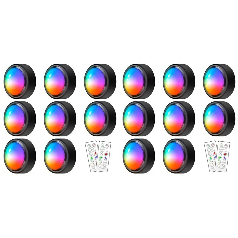 16X Puck Lights With Remote,16 Colors RGB LED Under Cabinet Lights Wireless, Battery Operated Puck Lights