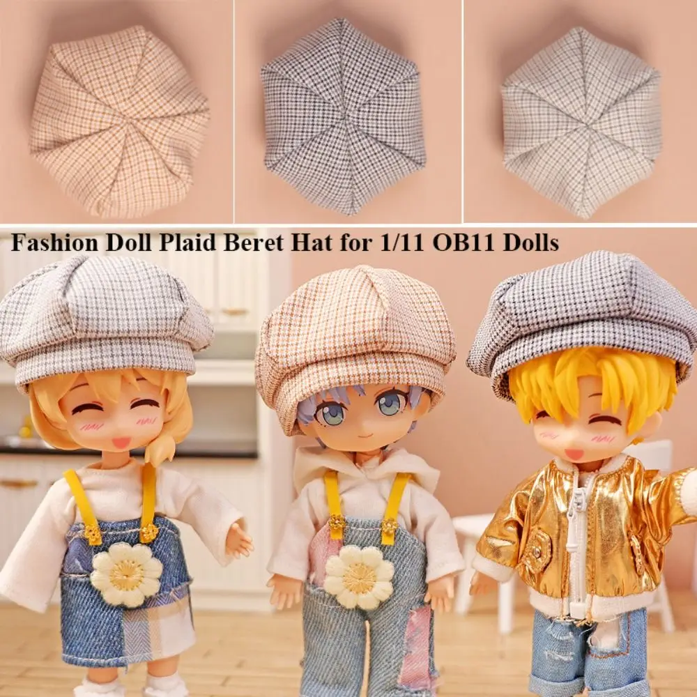 

Fashionable Doll Plaid Octagonal Cap DIY Handmade Cute Doll Beret Hat Lovely Kids Gift Toys