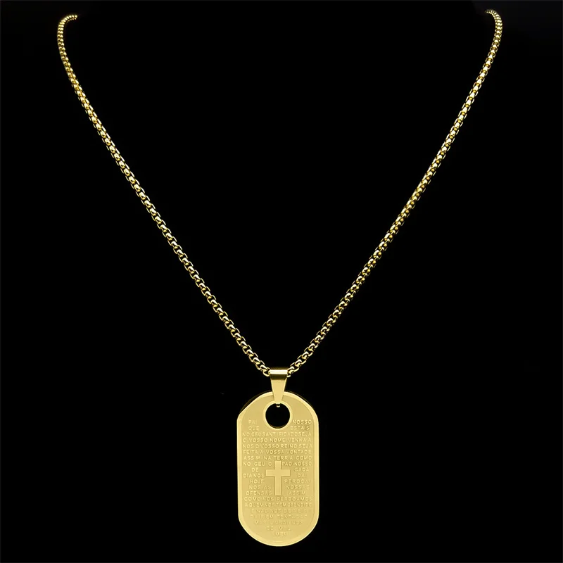 Christian Lord's Prayer Our Father Pendant Necklace  Women Men Stainless Steel Portuguese Bible Scripture Chain Jewelry NZZZ497 view 2