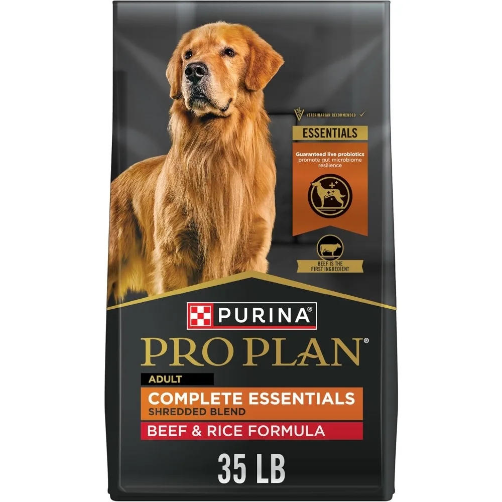 Complete Essentials Mezcla triturada Comida para perros de ternera y arroz Fórmula seca con probióticos para perros 35 lb. Bolsa