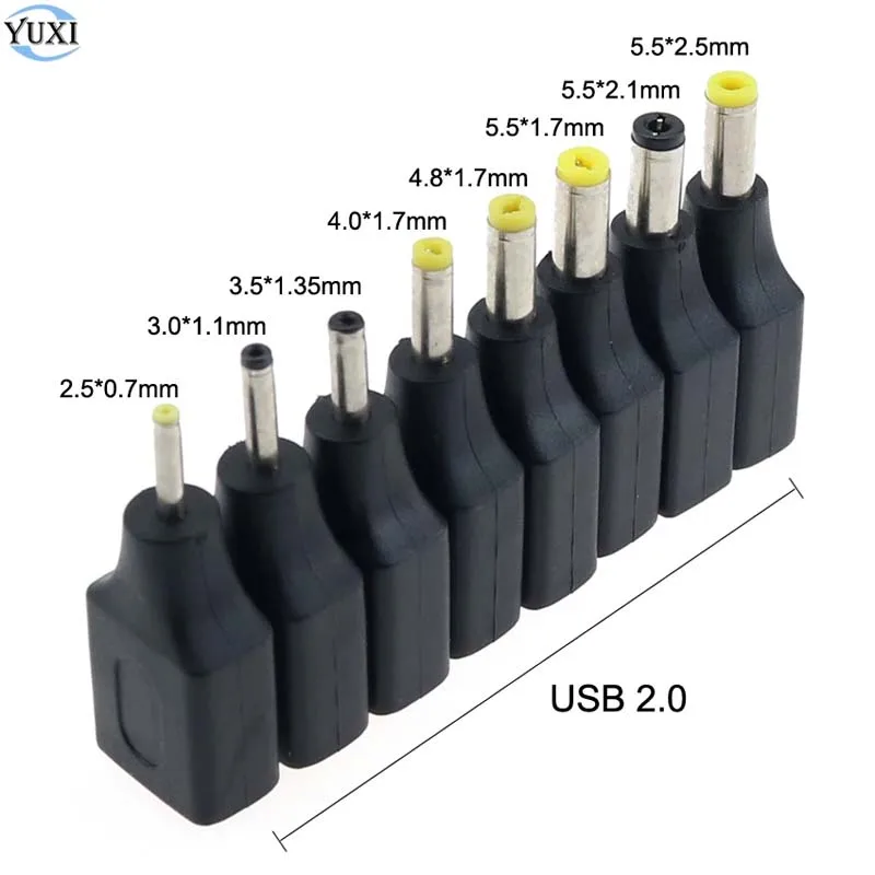 YuXi DC 전원 수 2.5x0.7 4.0x1.7 5.5x2.1 5.5x2.5mm-USB 2.0 암 플러그 변환기 노트북 어댑터 커넥터, 1 개