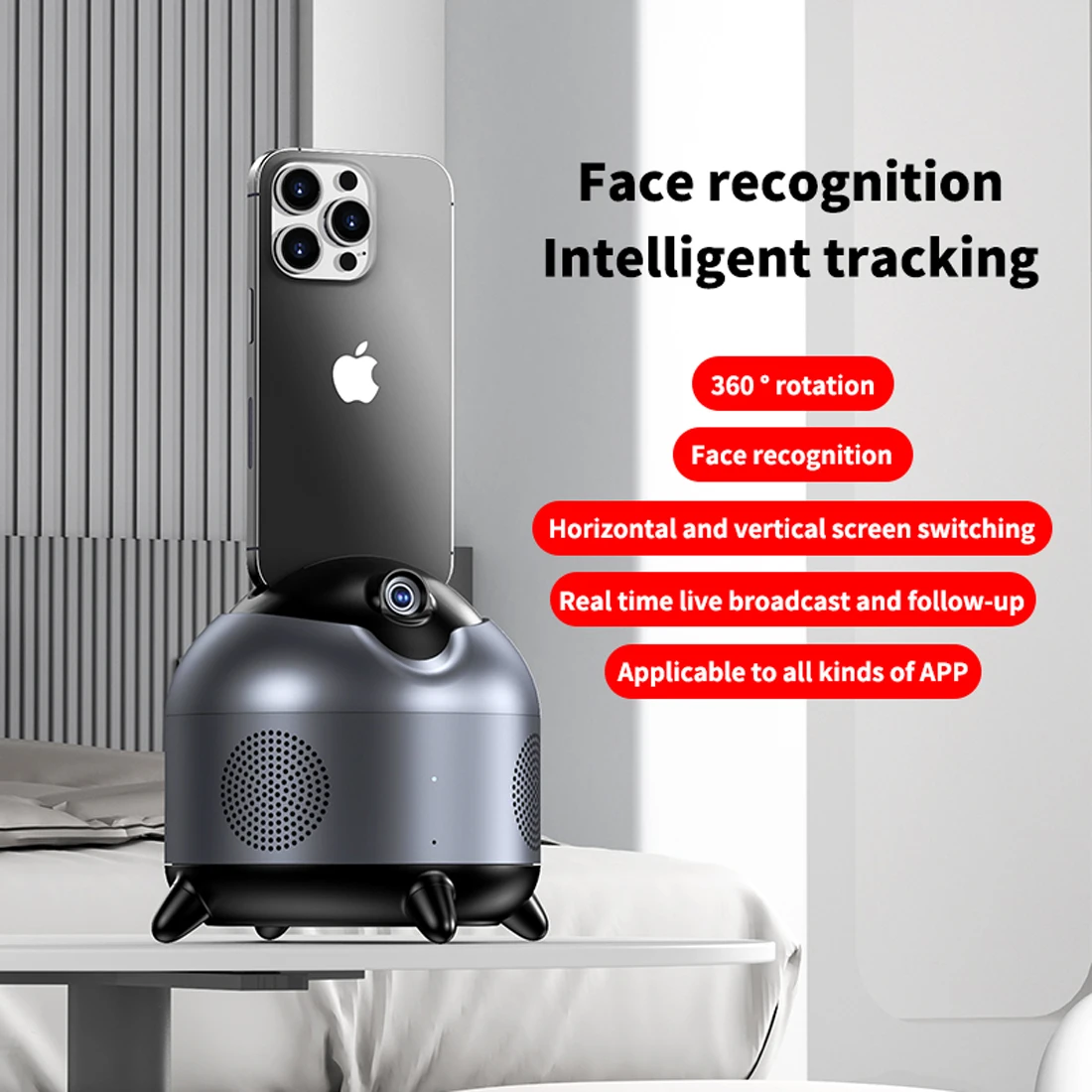 360° Auto Face Tracking Tripod with Gesture Control, Auto Tracking Phone Holder for Video Recording with Bluetooth Speakers.