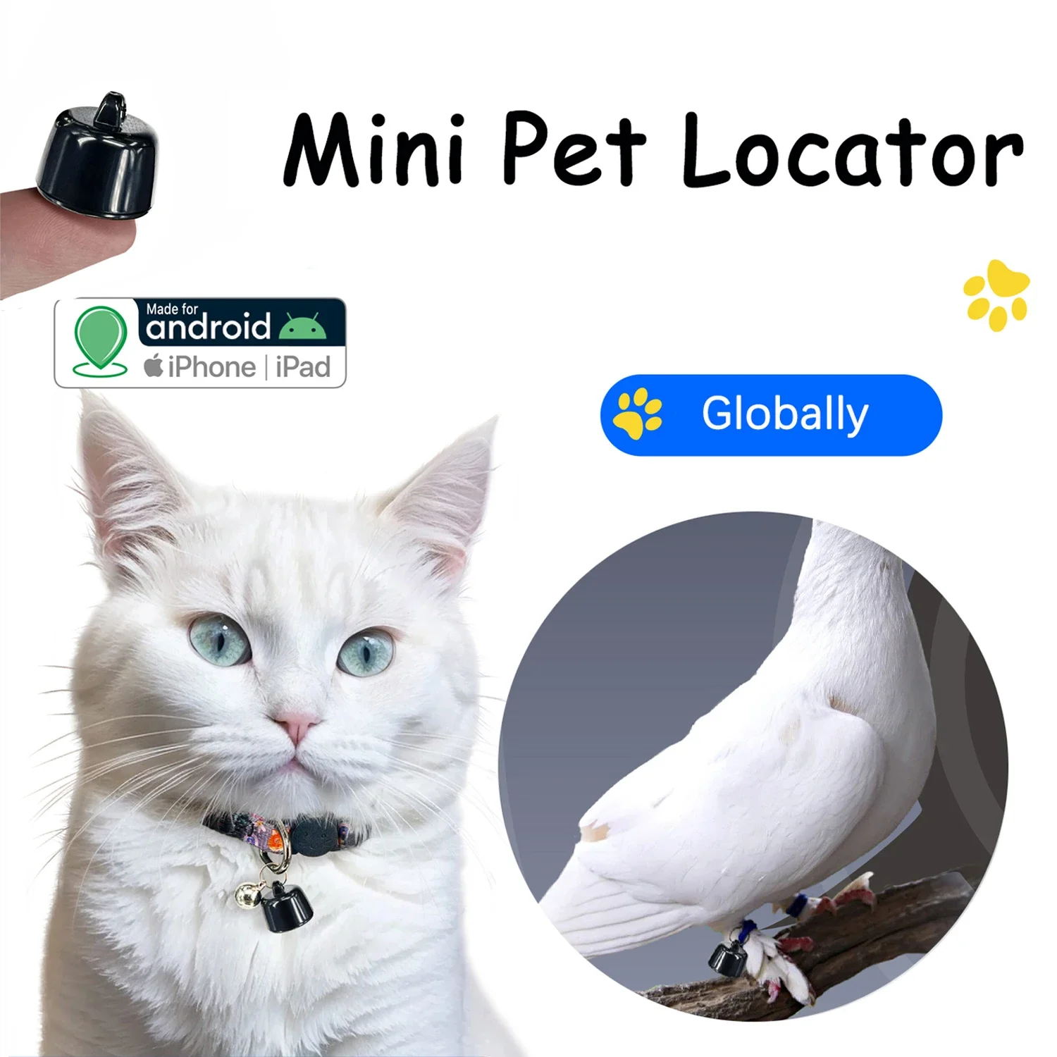 Mini Pet Global Locator for Android Apple Compatible with find my For birds and dogs and cats View three days of movement tracks