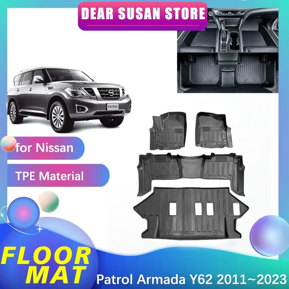 Floor Mat for Nissan Patrol Royale Armada Y62 2011~2023 Waterproof Interior Foot TPE Liner Carpet Pad Custom Cover Accessories