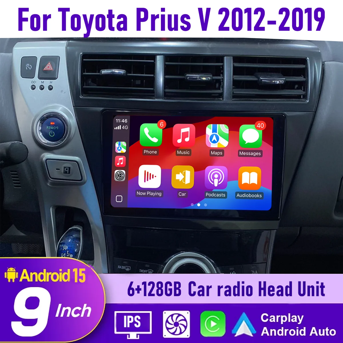 

9“ Wireless CarPlay Android auto 6-128GB (8CORE) For Toyota Prius V 2012-2019 QLED Screen Android Head Unit Navigation Car Radio