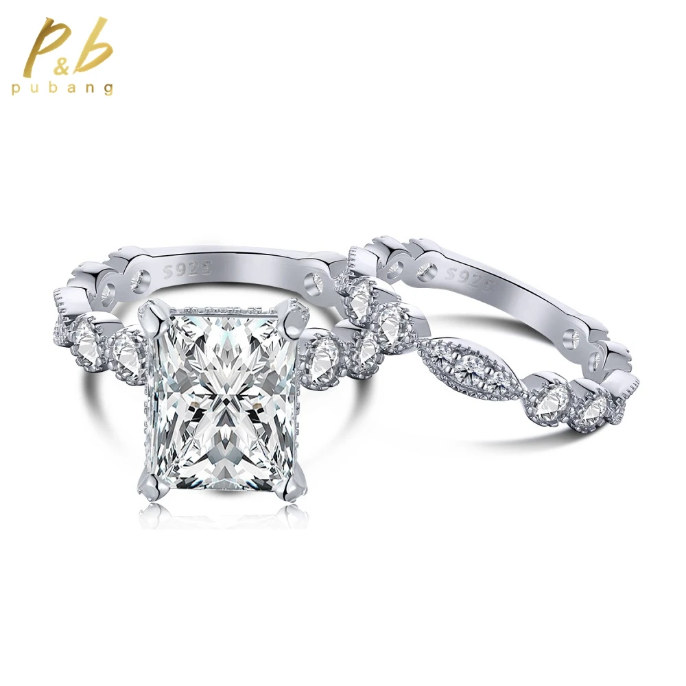 

PuBang Fine Jewelry 100% 925 Sterling Silver Created Moissanite Diamond Ring Set Engagement for Women Wedding Gift Free Shipping