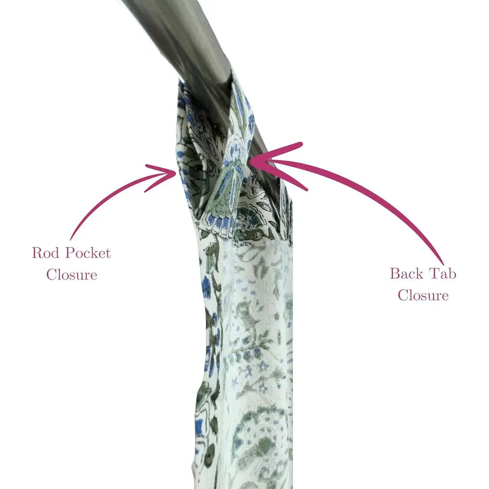 Cotton Block Print Curtains, Rod Pocket & Loop for Easy Hanging, Light Filtering, Boho Style, 60x96, Clover Blue, Set of 1