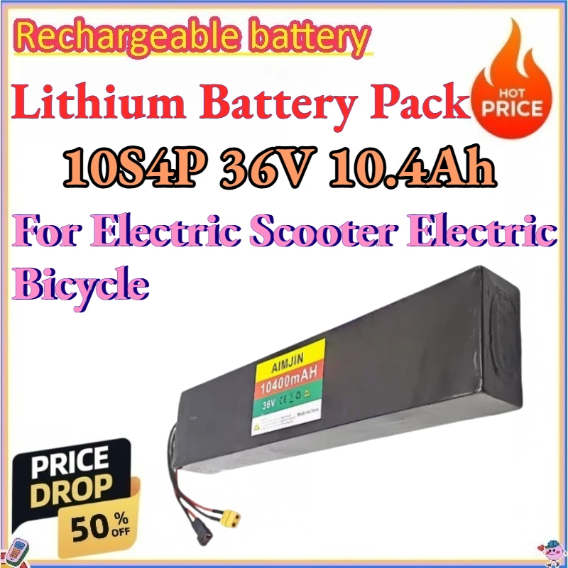 

10S4P 36V 10.4AH Lithium Battery Pack for Electric Scooter Electric Bicycle Replace 18650 Battery Pack