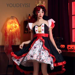 YOUDEYISI Halloween Costume Red Queen Poker Printed Dress, Alice in Wonderland Peach Heart Queen Character Performance Dress