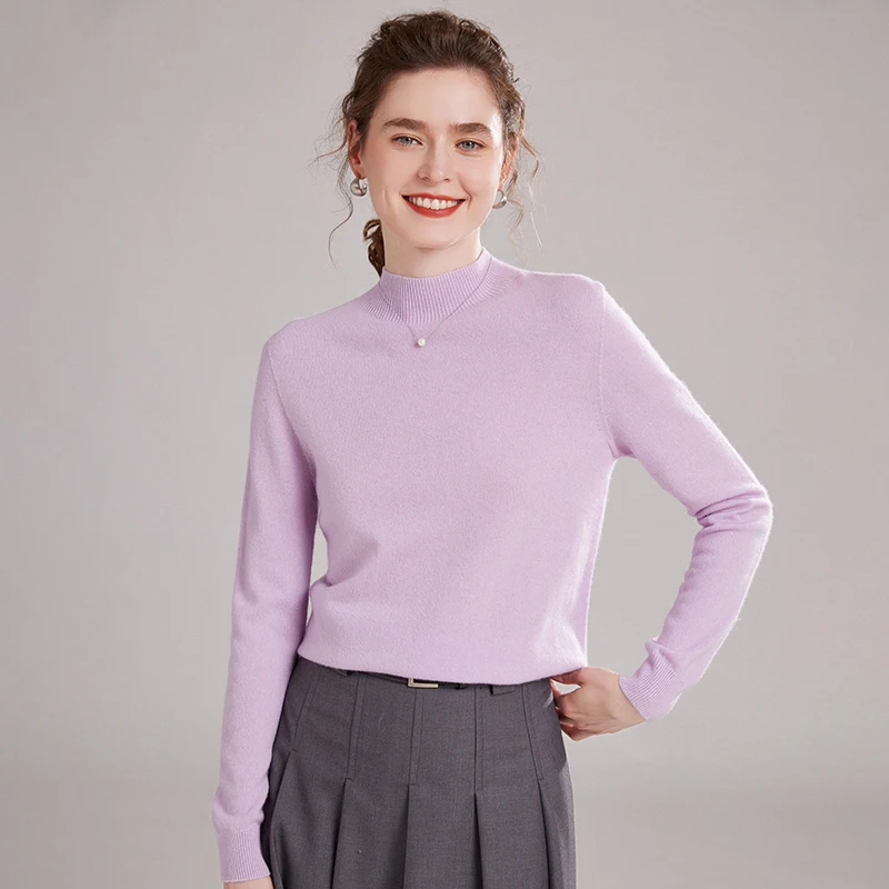 

Simple Autumn Winter Women 100% Cashmere Sweater New Casual Half High Neck Pullover Shirt Classic Woman Knit Soft Top Clothes