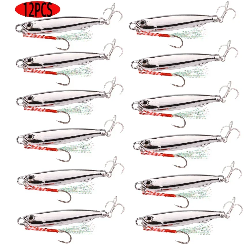 12 stk/partij Metalen Jig Vissen Lokt 60g 40g 30g 20g 15g 10g 7g Sinking Cast Wobbler Snoek Lepel Karper Spinner Zee Visgerei Kit Pesca