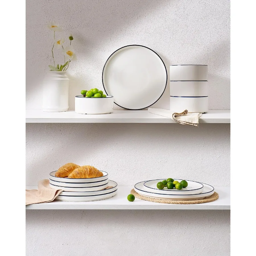 طقم أواني طعام بورسلين حديث مكون من 18 قطعة لـ 6 قطع باللون الأبيض مع أدوات مائدة آمنة للاستخدام في الميكروويف وغسالة الأطباق مثالية للاستخدام اليومي #5