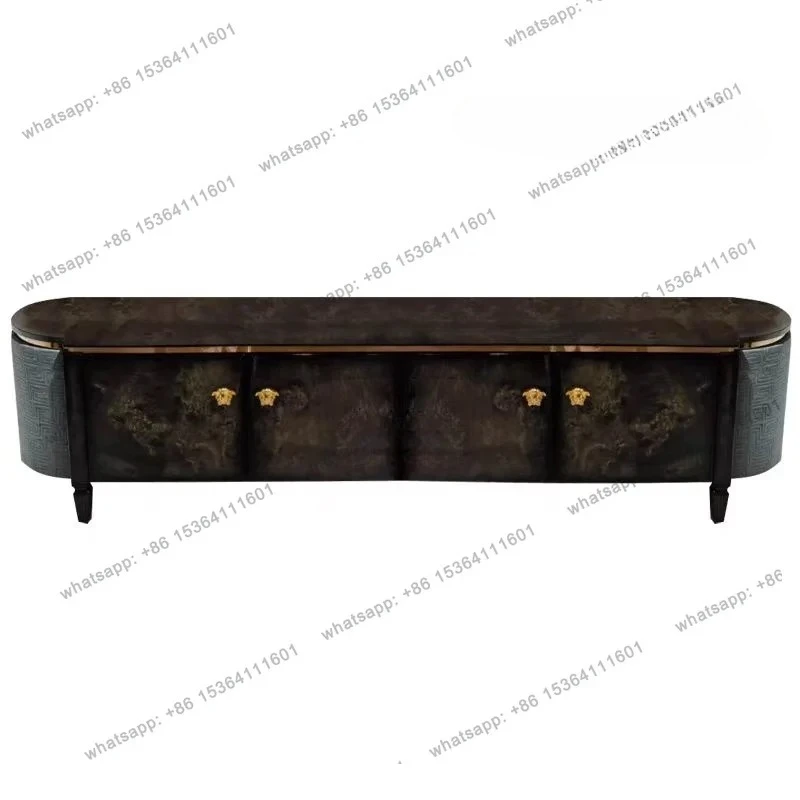 

Italian light luxury tree tumor wood grain fan TV cabinet, entrance hall decoration dining side cabinet
