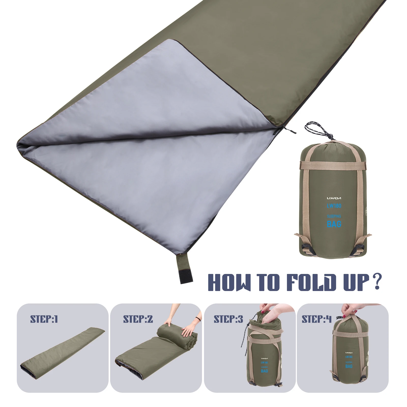 Lixada 190 * 75cm Outdoor Portable Envelope Sleeping Bag Camping Travel Hiking Multifunction Ultra-light 680g Backpacking