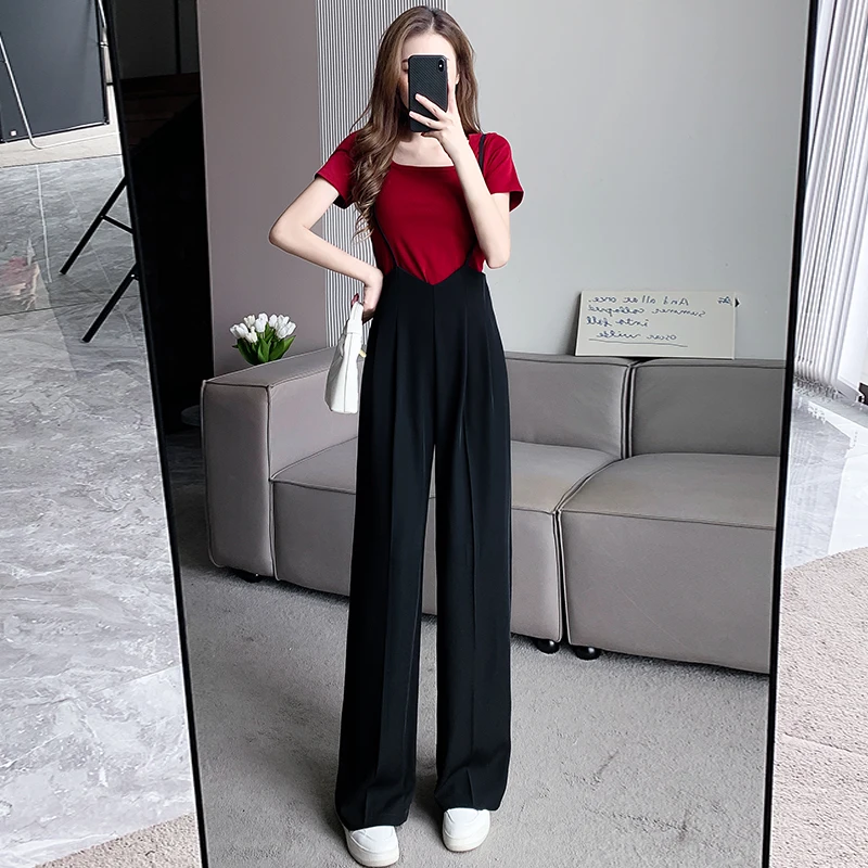 

Girls New Fashion Slouchy Baggy Strap Pants Women Clothes Ladies Streetwear High Waisted Wide Legs Jumpsuit Female Clothing B