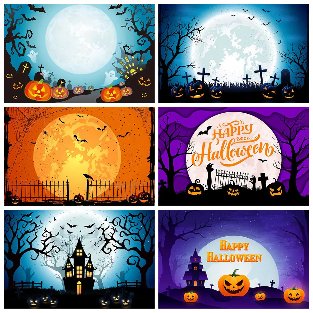 

MOON.QG 2025 Halloween Golden Moon Photography Background Photography Pumpkin Night Castle Backdrop Banner Party Wallpaper Photo