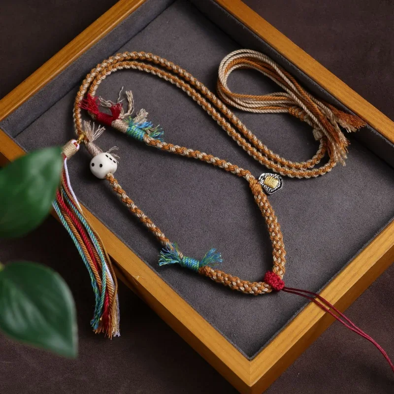 High-End Tibetan Hand Rub Cotton String Necklace Rope Beeswax Thangka Amulet Lanyard/Pendant Rope Handmade Braid Rope Adjustable