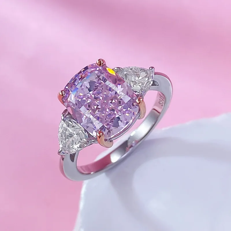 Apaison 8*10 mm High Carbon Diamond Rings For Women Fine Jewelry 100% 925 Sterling Silver Sparkling Ring Female Gifts Wholesale