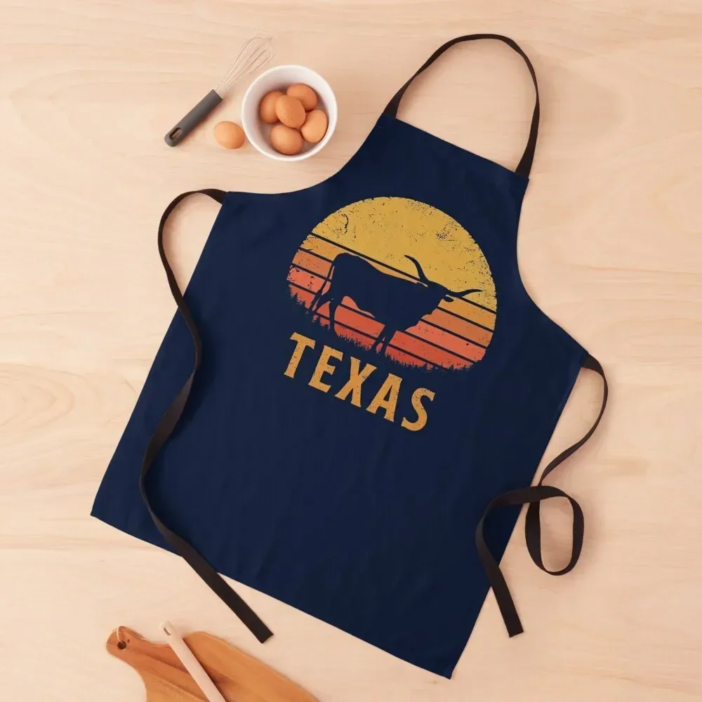 

Texas Longhorn Retro Sunset Apron nail tech supplies Smock for hairdressing Kitchens Woman Apron