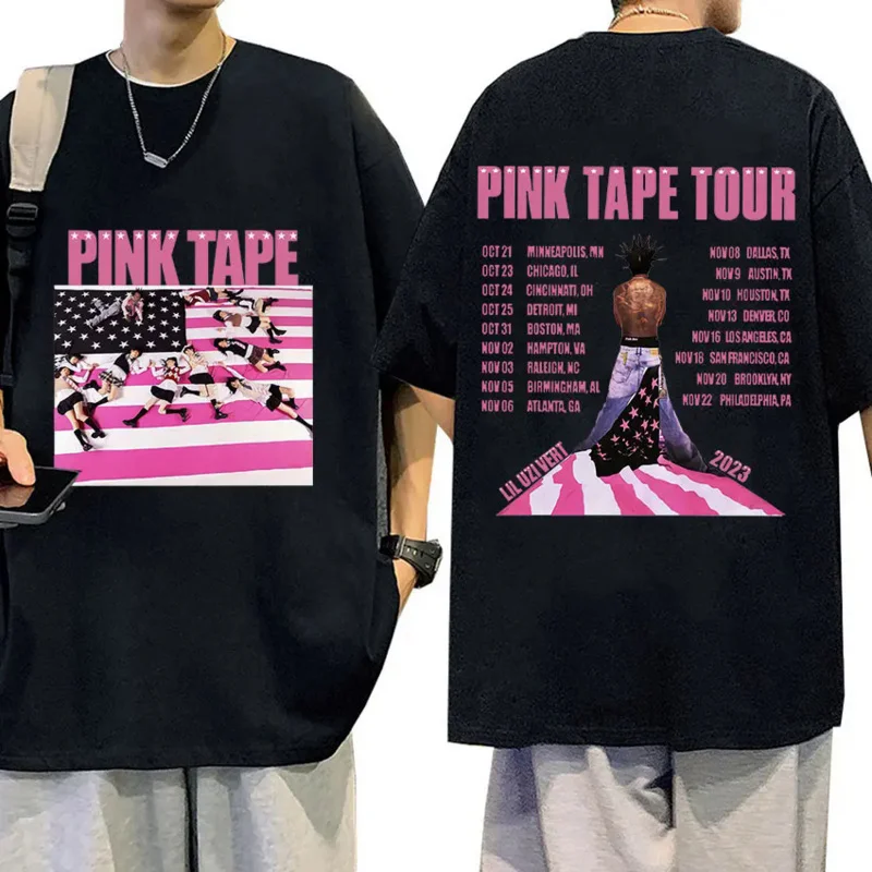 Rapper Lil Uzi Vert Pink T Shirts 2023 Tour Concert 100% Cotton T-Shirt Men Women Fashion Oversized Tee Shirt Hip Hop Streetwear