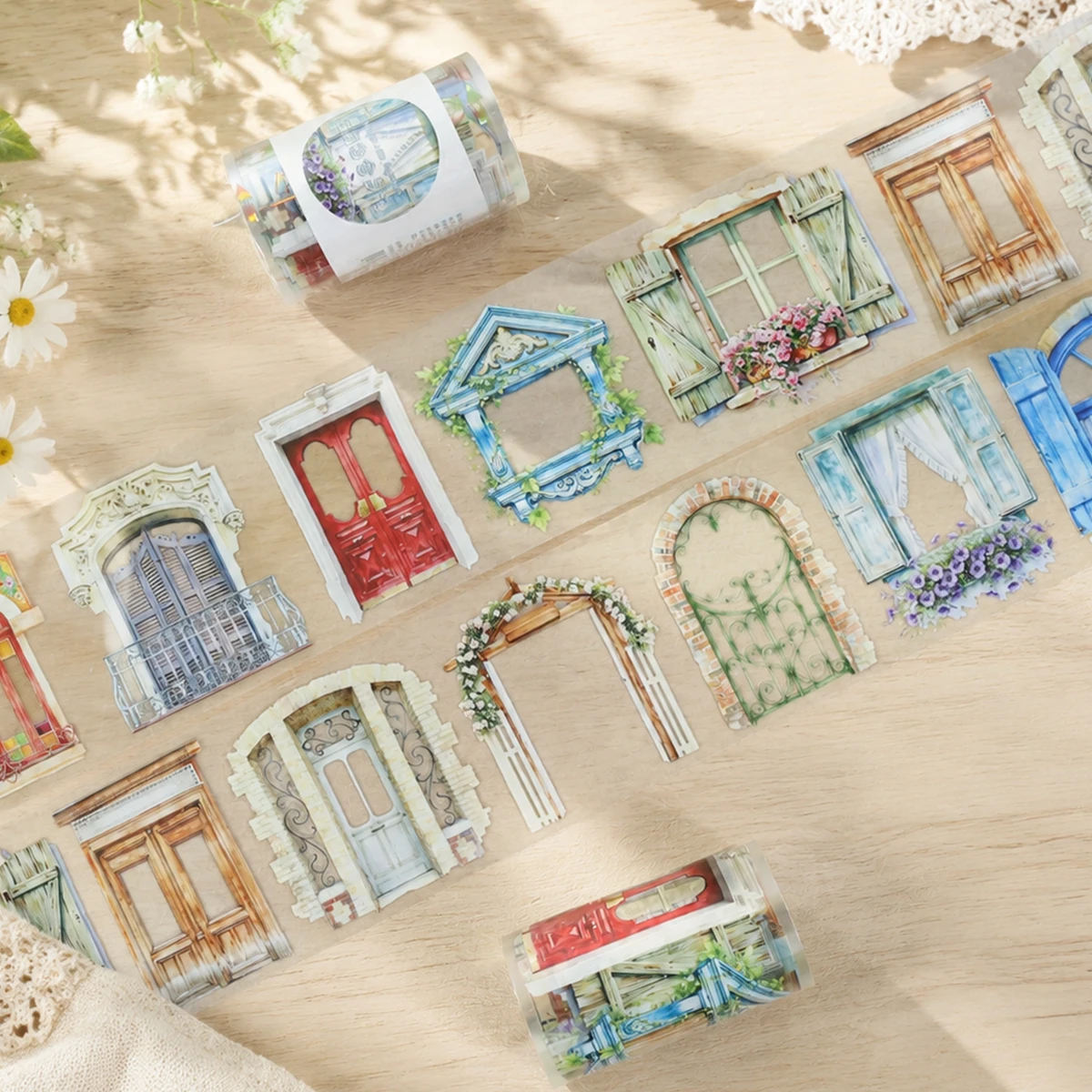 70mm*200cm Vintage Flower Street Window Landscape PET Tape Creative DIY Journal Material Collage Scrapbooking Stationery