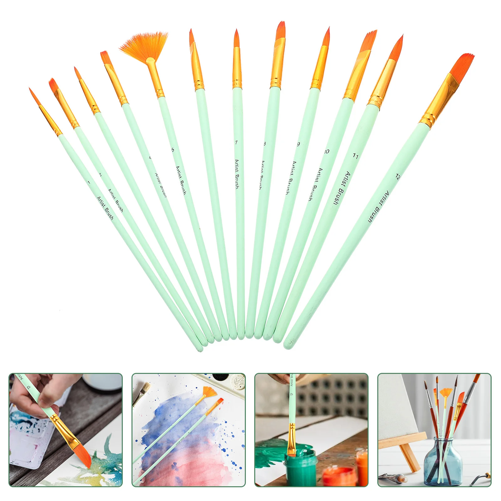 

12Pcs Paint Brush Set Nylon Hair Professional Acrylic Watercolor Painting Brush Pens for Artists Paint Watercolor