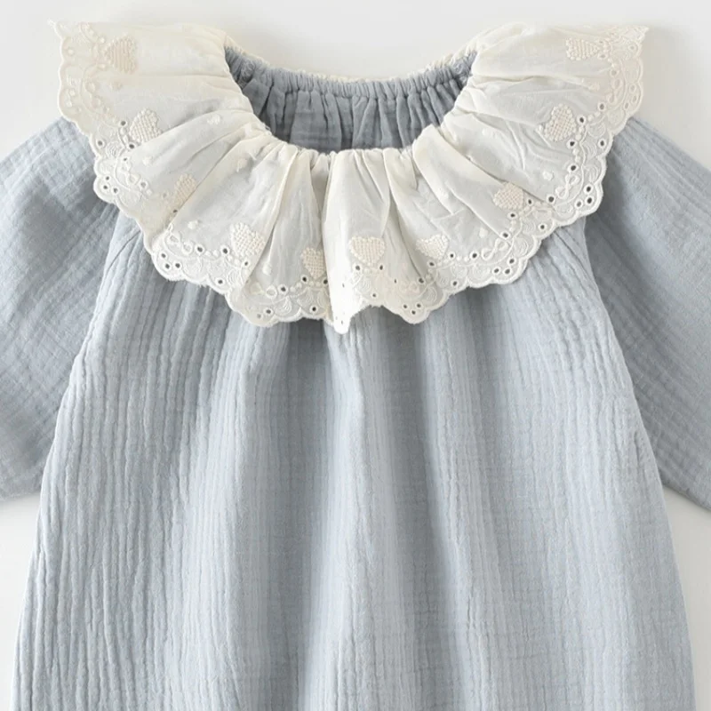 

Spring 0-2Y Baby Clothes Long Sleeved Pure Cotton Newborn Jumpsuit Baby Girl Clothes Korean Version Lace Collar Romper