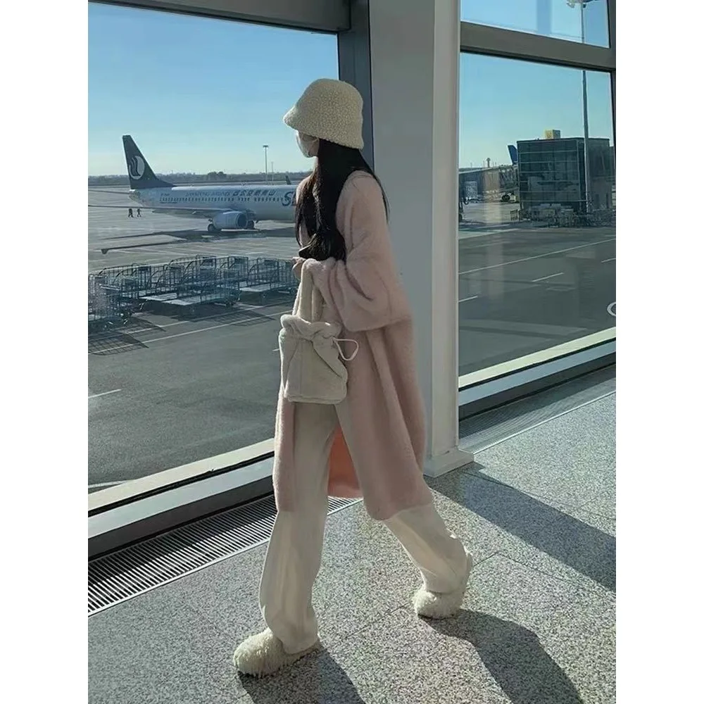 زائد حجم السيدات سميكة المتضخم سترة مشغولة من الصوف سترة مقاومة للماء المنك تقليد معطف طويل ربيع الخريف الأزياء...