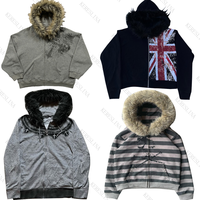 Fur collar cardigan zipper hooded jacket autumn and winter punk hip-hop rock dark style rock fashion all-match Y2K retro jacket
