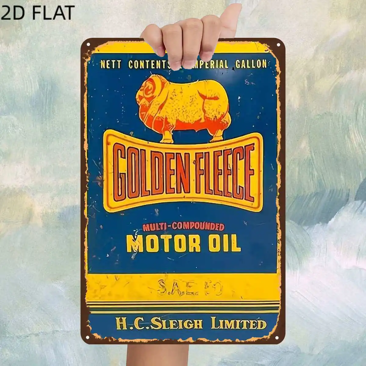 Two‑dimensional flat, 1 piece, vintage metal tin sign printed with 